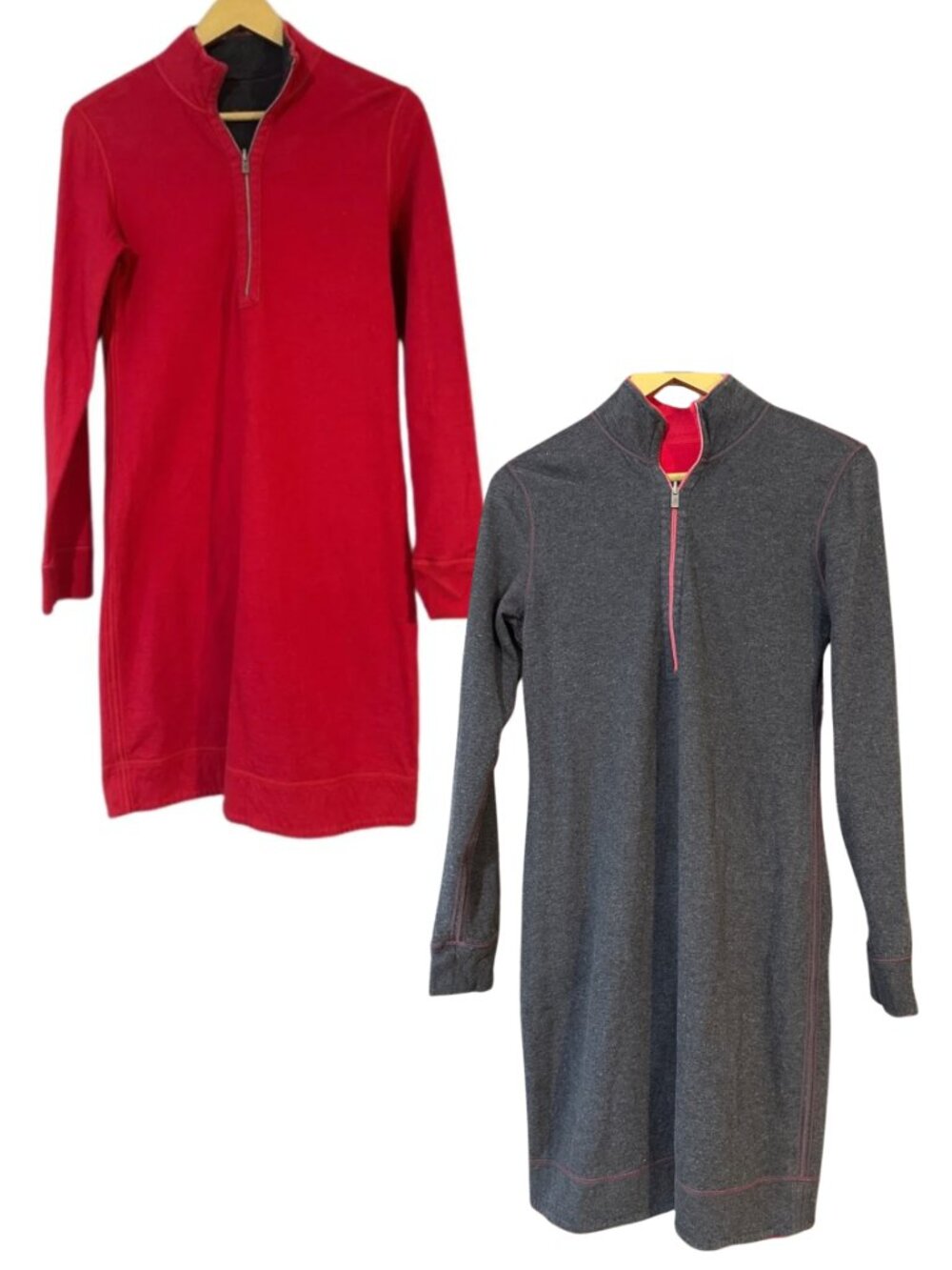 Tommy Bahama Reversible Red Grey Quarter Zip Dress Small Long Sleeve Knit Casual